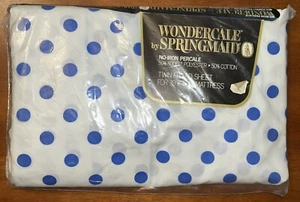 Springmaid Wondercale Charmed Circle BLUE Polka Dot TWIN Fitted SHEET 50/50 New - Picture 1 of 9