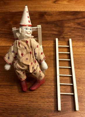Antiguo payaso de circo de madera Schoenhut Humpty Dumpty con silla y escalera RARO Foto 1 de 4