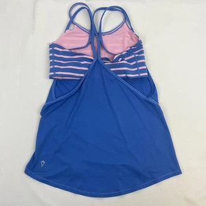 Ivivva By Lululemon Double Dutch Tank Top Blue Pink Stripe Shelf Bra Size 12 - Picture 1 of 7