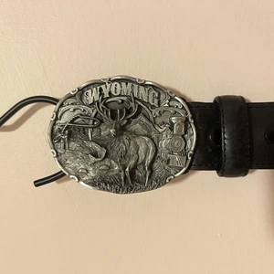 Resistol Mens 34 Black Genuine Leather Western Belt Siskiyou Wyoming Buckle - Picture 1 of 8