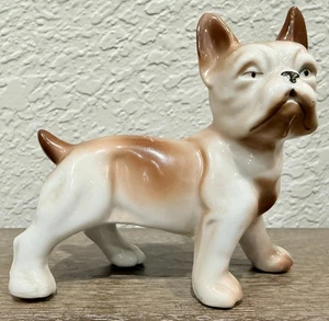 Vintage 1920s Porcelain French Bulldog Figurine 3" x 3" Japan white brown dog - Picture 1 of 7