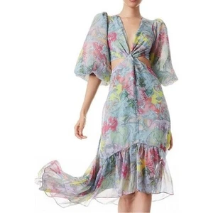 Alice + Olivia Katia Twist-Front Floral Cutout High Low Dress Lola's Dream 4 - Picture 1 of 13