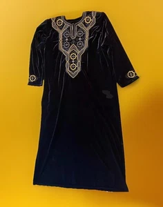 Jacobsons Damen BLAU Velour langer Morgenmantel bestickt Langarm XL Vintage 1/4-Reißverschluss - Bild 1 von 9