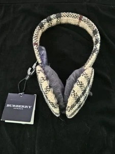NEW Burberry Earmuffs. Camel Plaid Wool Cashmere Gray Shearling Lining - Picture 1 of 6