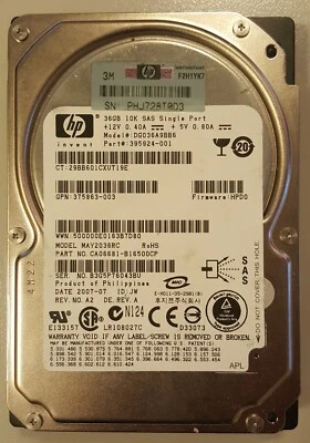 Hard disk HPE DG036A9BB6 - SAS - 36GB 10K RPM 2.5" SAS 3G - Testato Funzionante - Immagine 1 di 4