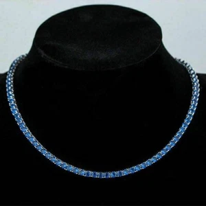 3mm Round Cut Lab Created Sapphire Tennis Necklace 18" In 14K White Gold Plated - Picture 1 of 7