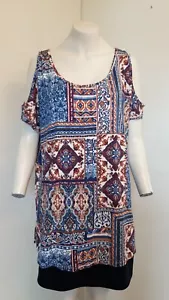 Fab Blue & Red Mix Patterned Cold Shoulder Top from Debenhams ~ Size 22 ~ NEW! - Picture 1 of 4