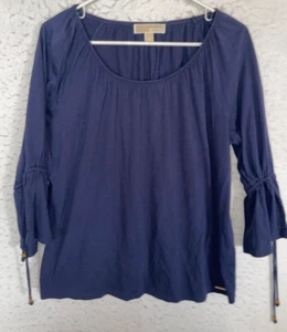 Michael Kors Womens Blouse Top Cotton Modal Navy Blue Boho Sz L New - Picture 1 of 6