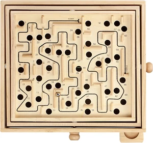 STERLING Games Large Wooden Labyrinth 13.5" X 13" Marble Ball Tilt Maze Wood - Picture 1 of 12