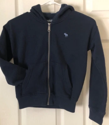 Abercrombie Kids Hoodie Size 7/8 Full-Zip A&F Essentials Navy Blue Logo - Image 1 of 4