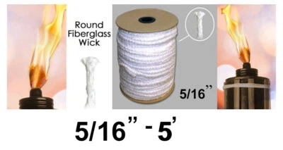 Круглый фитиль из стекловолокна 5/16 дюйма керосиновая лампа Tiki Torch бутылка масляная свеча США - Изображение 1 из 3