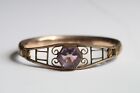 Antique Late 19thC Victorian Gold Filed Amethyst Glass Bangle Bracelet ~  Signed
