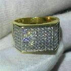 Simulated 3Ct Round Diamond Men's Wedding Pinky Silver Ring 14K Yellow Gold Over