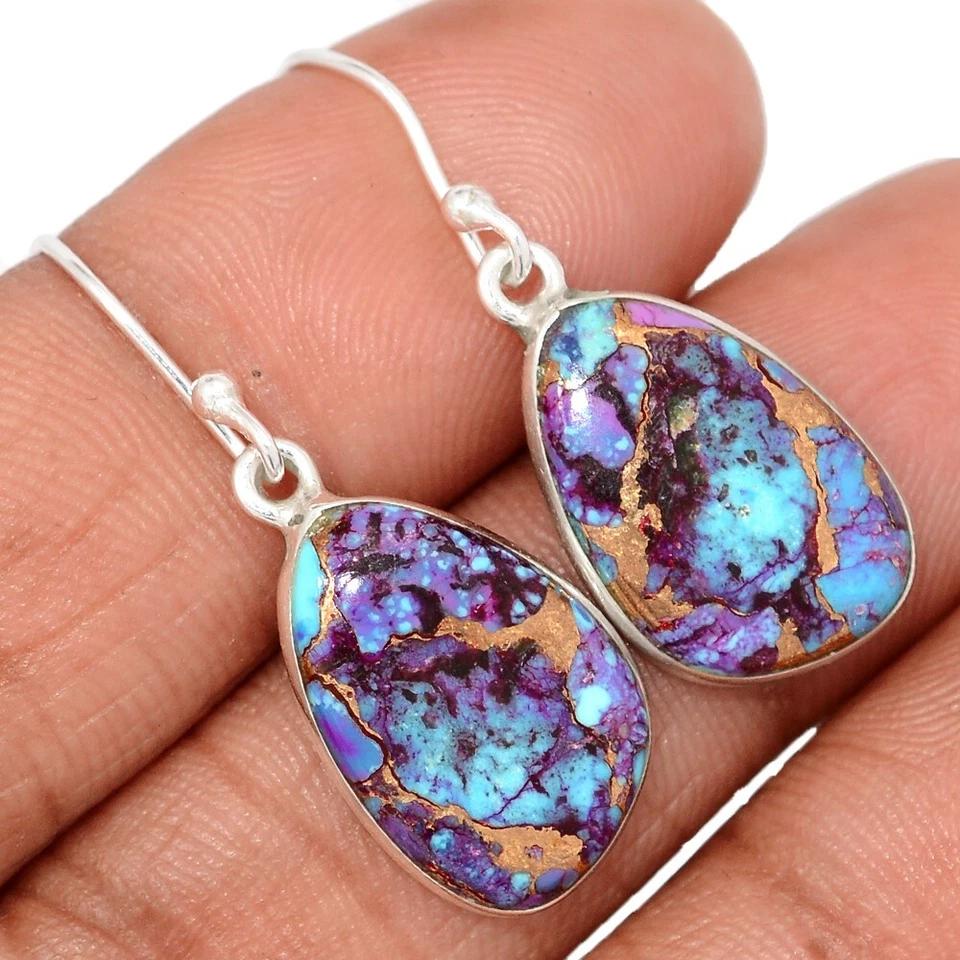 Brincos compostos de cobre roxo com azul turquesa prata 925 joia CE48012 - Imagem 1 de 1