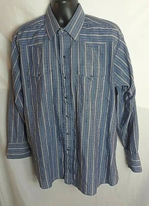 Camisa De Colección Panhandle Delgada Para Hombre 17.5 Azul Multicolor Rayas Perla Bolsillos a Presión  - Imagen 1 de 6