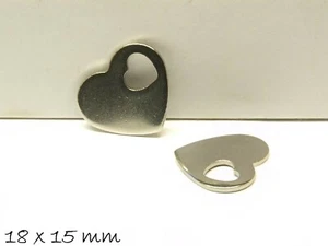 10 pz. Ciondolo Piastrelle Timbro Cuore Grezzo Acciaio Inox, 18x15 mm, Argento - Foto 1 di 1