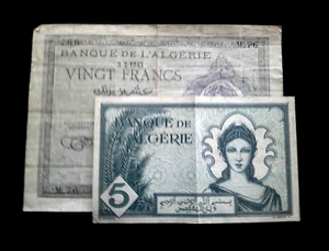 1942-43 Algeria lot of 2 notes 5 and 20 Francs Algerie - Picture 1 of 5