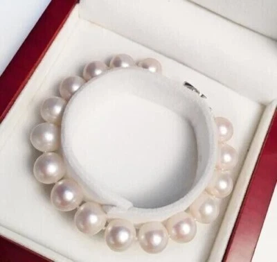 ENORME BRAZALETE NATURAL 11-12MM AAA SOUTH SEA blanco de perlas redondas 7,5-8 pulgadas 925s Foto 1 de 3