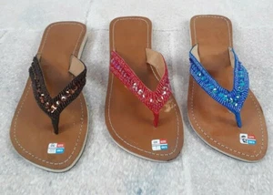 LEDERBADELATSCHEN Sandalen Glitzer Pailletten 36 37 38 39 40 41 42 Damen - Bild 1 von 4