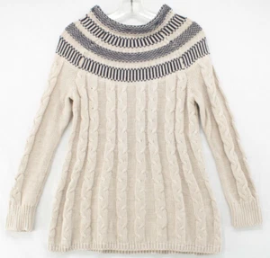 Market and Spruce Nordic Sweater Womens Small Beige Chunky Fair Isle Cable Knit - Picture 1 of 8