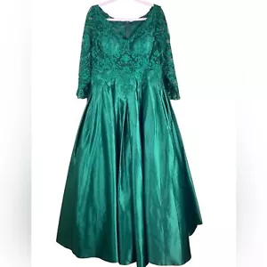 Neu mit Etikett JJs House smaragdgrüne Spitze Satin Strass formelles Kleid Größe XL - Bild 1 von 13