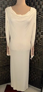 Vintage Muney New York Size 10 Cream Dress Sequin Beaded Long Sleeves - Picture 1 of 20