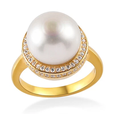 Pearl Engagement Ring for Women, Gold Plated Ring with Zircon, Wedding Gift - Image 1 of 4