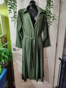 Shein Long Sleeve Button Up Shirt Dress Tie Belted Green curve Size 1XL UK 18 - Picture 1 of 4