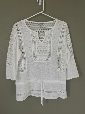 Top boho manga 3/4 de encaje blanco Lucky Brand talla pequeña Foto 1 de 4