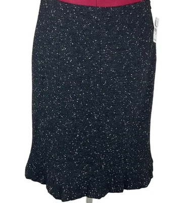New Talbots Wool Blend Skirt 4P Ruffle Tweed Black White  - Image 1 of 4