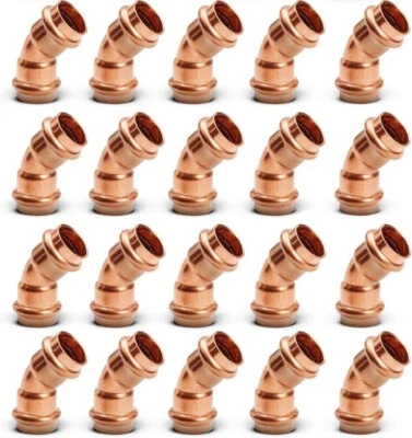 VN INFINITE QUALITY 45 Degree Elbow Copper Fitting 1/2” For Plumbing & Heating Systems Pack of 20