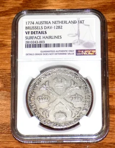 1774 Austria Netherlands 1KT Brussels DAV-1282 NGC VF Detail Large Historic COIN - Picture 1 of 4