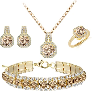 4-teiliges Zirkonia Brautschmuck Set - Halskette, Ohrringe, Armband & Ring - Bild 1 von 28