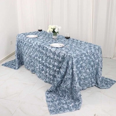 90x132-Inch RECTANGULA​R Satin Ribbon Roses Tablecloth Dinner Wedding Linens - Image 1 of 2