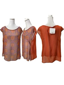 NWT Carolina Store Orange, Blue & Pink Print Sheer Sleeveless Blouse Size 12 - Picture 1 of 13