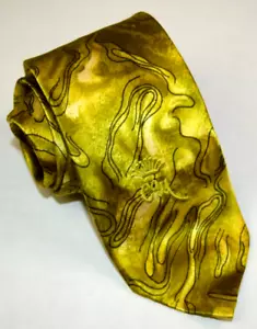 Countess Mara Neck Tie VTG Abstract 50s 60s Avocado Yellow Silk Tie 52" x 2.25" - Picture 1 of 7
