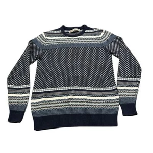 Levi's Sweater Womens Small Blue Striped Knit Wool Blend Winter Geometric Taper - Picture 1 of 6