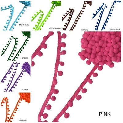 1 Yard 10mm Ball Pom Pom Bobble Trim Braid Fringe Ribbon Edging Craft Decoration