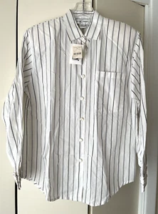 NWT Casual Corner Blue & White Striped Shirt Size Small Cotton Hong Kong - Picture 1 of 9