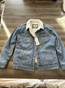 Fashion Jeans Mens Jacket 5XL Blue Denim Sherpa Lined Light Wash Casual Coat. - Picture 1 of 15
