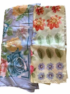 Vintage Echo Pair Of Pastel Floral Silk Scarfs Japan - Picture 1 of 7