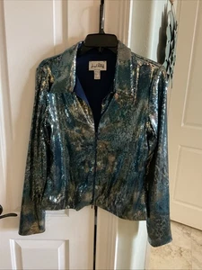 JOSEPH RIBKOFF JACKE GOLD GRÜN PAILLETTEN REISSVERSCHLUSS GRÖSSE 8 - Bild 1 von 7