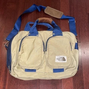 VTG The North Face USA Brown Label Duffle Bag, BEIGE & BLUE w/ shoulder strap - Picture 1 of 15