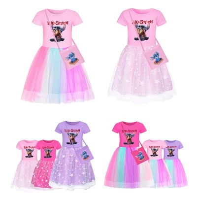 Girls Stitch Dress Kids Star Rainbow Princess Party Fancy Tutu Skirts 2-9Year - Image 1 of 4