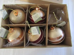 Ornamenti di Natale in vetro 5 righe Sullivan's bordeaux/rame/rosso glitter 3" Nuovi con etichette - Foto 1 di 9