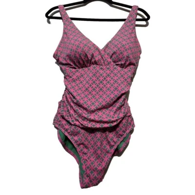 Traje de baño Boden para mujer Talamanca rosa verde geométrico acanalado de una pieza talla 6R tazas Foto 1 de 4