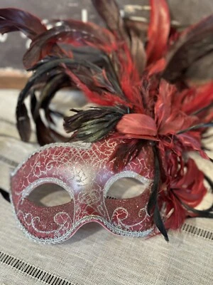 Red/black Feather Swan Masquerade Mask Ball Mask Mardi Gras Mask Women Mask - Image 1 of 4