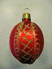 Vintage Oval Ribbed Red Glass Christmas Ornament with Gold Glitter - Germany