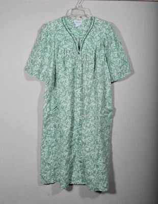 Vanity Fair Green Paisley Snap Front Short Sleeve Night Gown House Coat 50" - Image 1 of 3