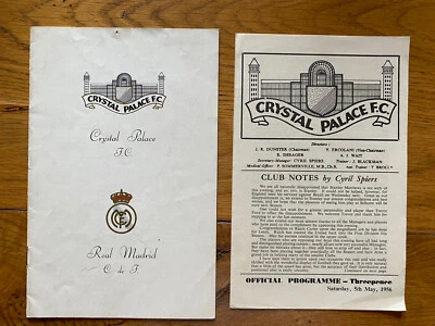 Job Lot 2 X CRYSTAL PALACE Programmes 1956 Friendly & 1962 Real Madrid RARE VGC - Image 1 of 4